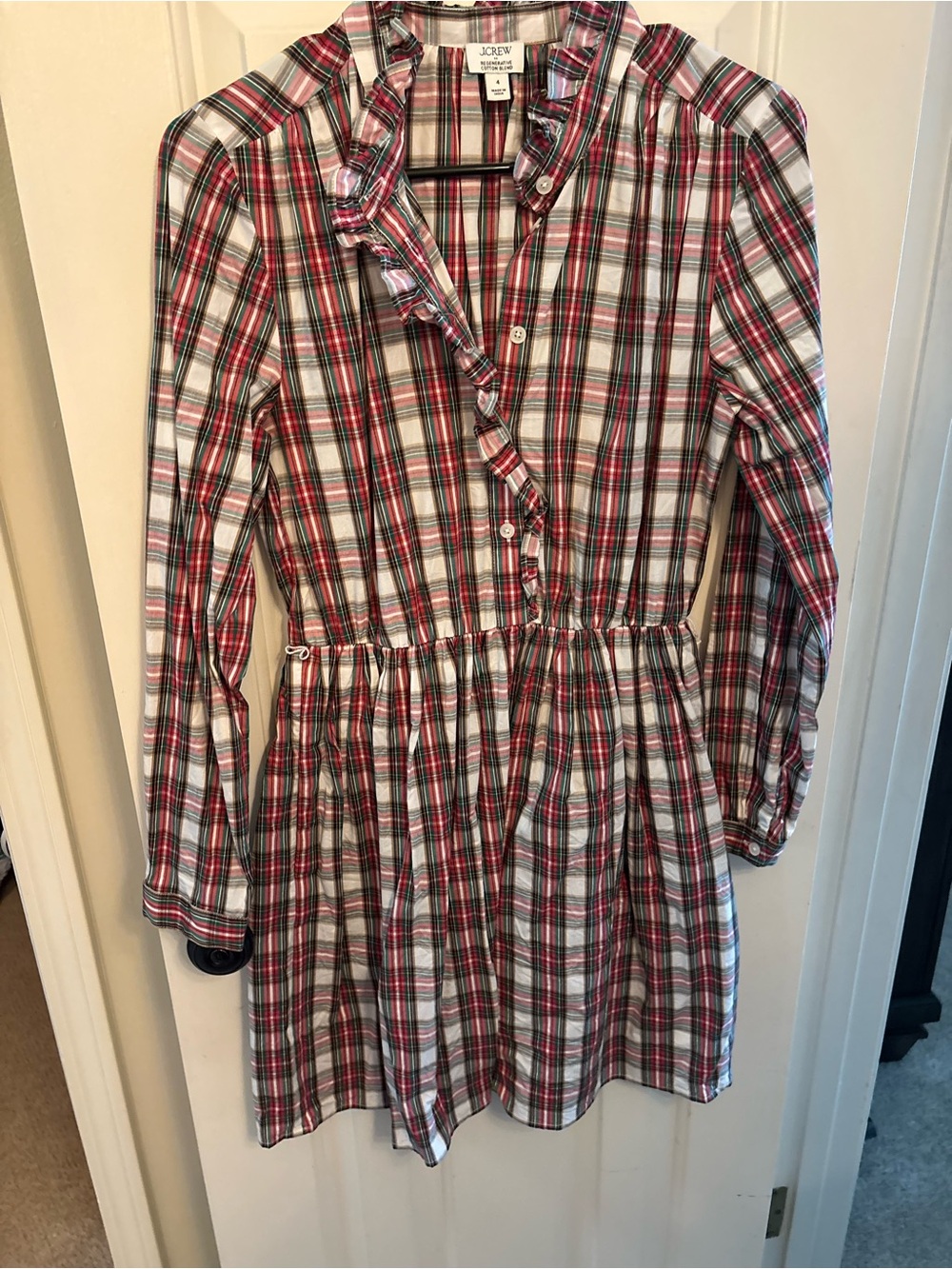 J. Crew Red Plaid Ruffle-Trim Casual Women’s Dress